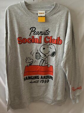 PEANUTS Snoopy & Woodstock Social Club Crew Neck Sweater Sz LARGE